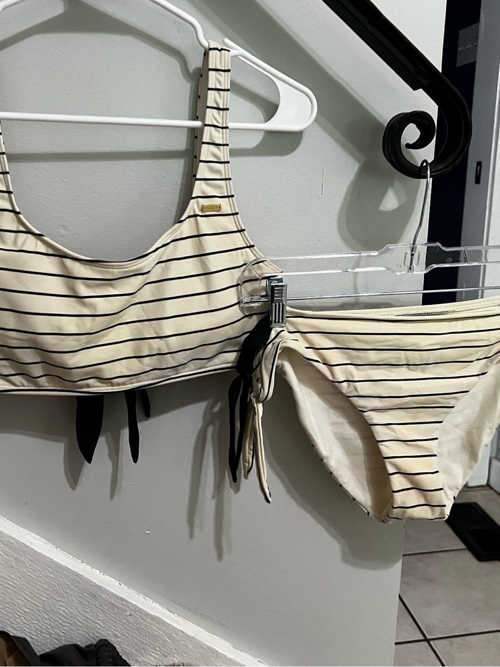 Roxy Cream and Black Striped Bikini Set